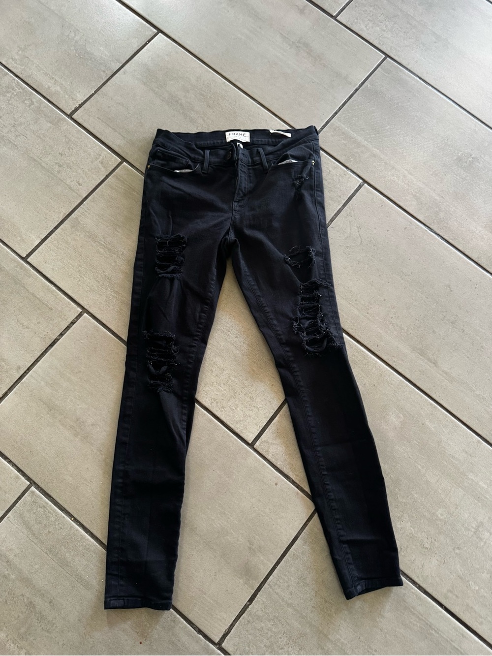Frame Denim Black Ripped Skinny Jeans for Women